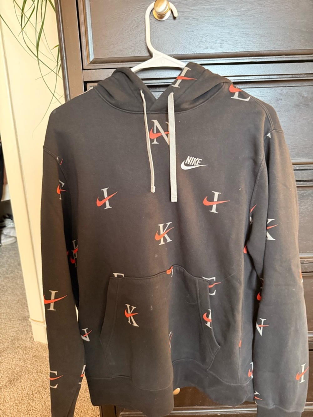 Nike Black Allover Swoosh & Monogram Pullover Hoodie
